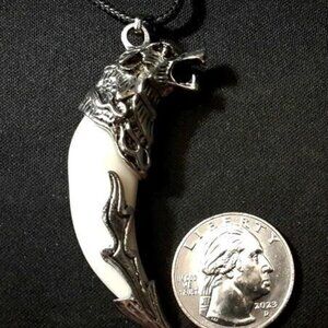 NEW!!! Stainless Steel White Wolf Tooth Adjustable Necklace!! On Black Cord!!